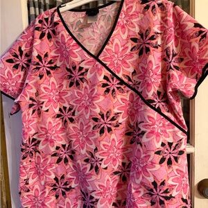 Baby phat scrub topWomen’s Pink Floral V-Neck Black Trim